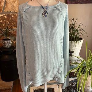 Ana Crewneck Sweater Criss-Cross Sleeve Detail Size XL Light Blue